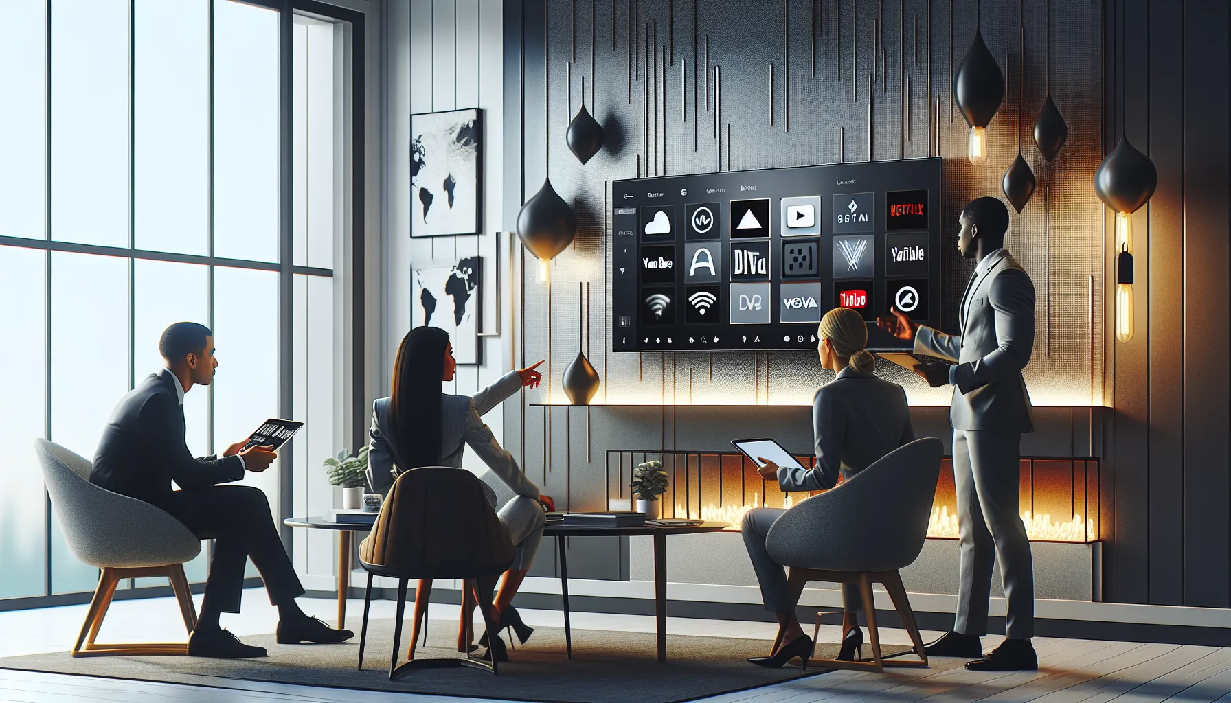 diverse team discussing streaming service alternatives in a modern office.