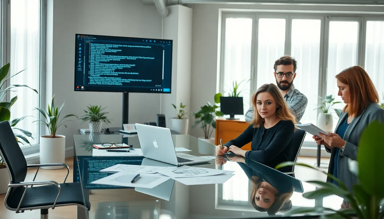 diverse freelancers collaborating in a modern office setting.