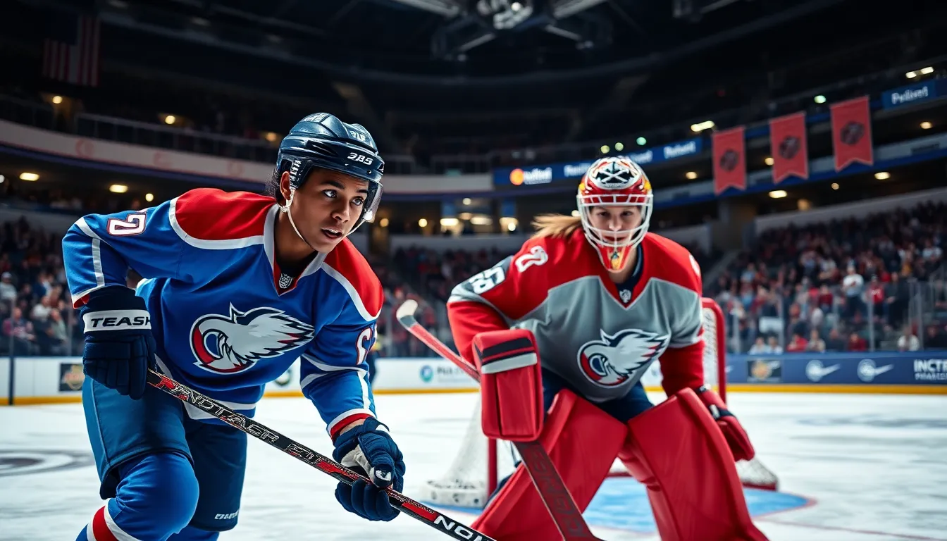 intense ice hockey match featuring players and lively spectators.
