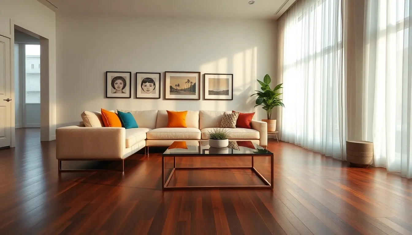 a stylish living room with modern furniture and natural light.