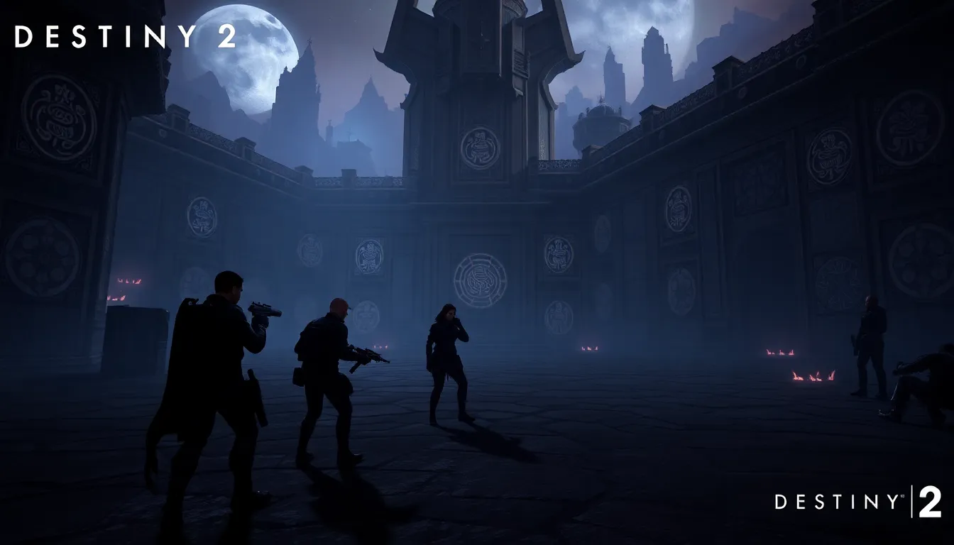 Guardians exploring the dark Shattered Throne dungeon in Destiny 2.