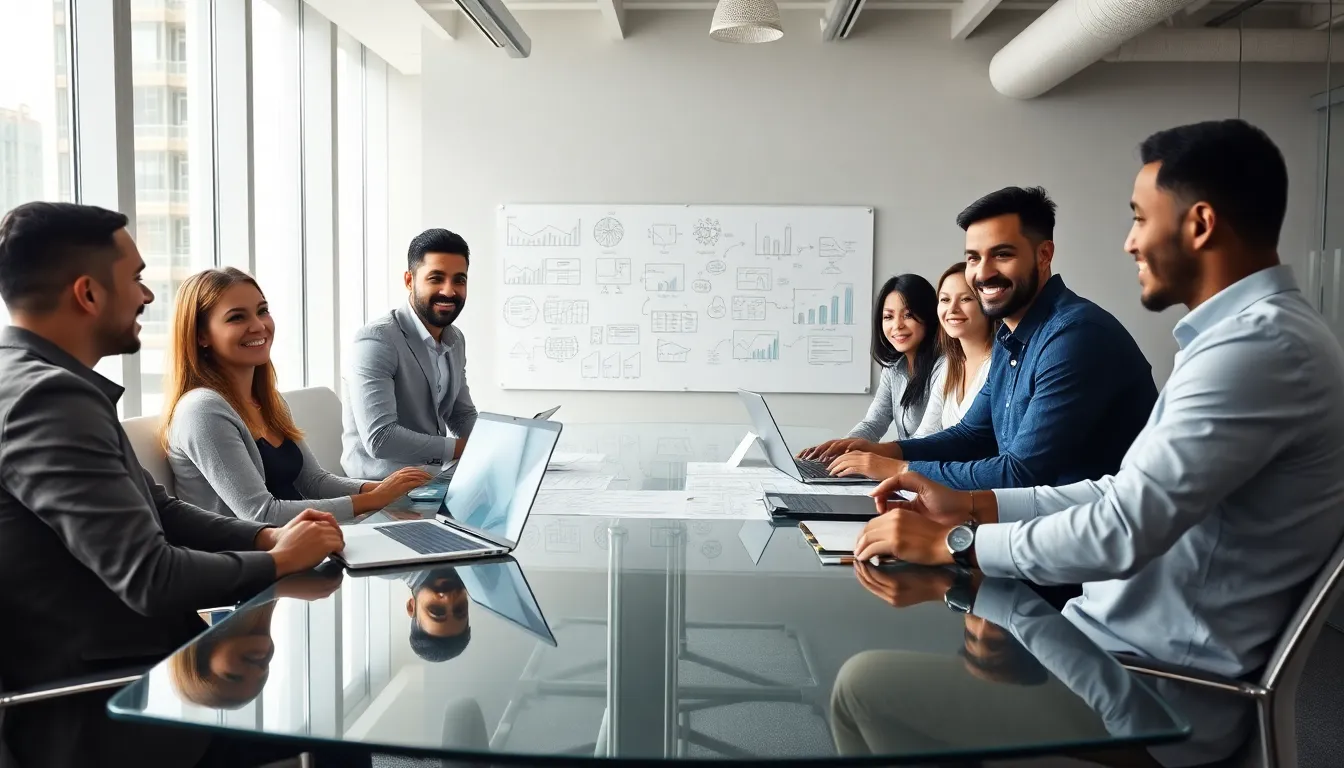 diverse team collaborating in a modern office on startup management strategies.