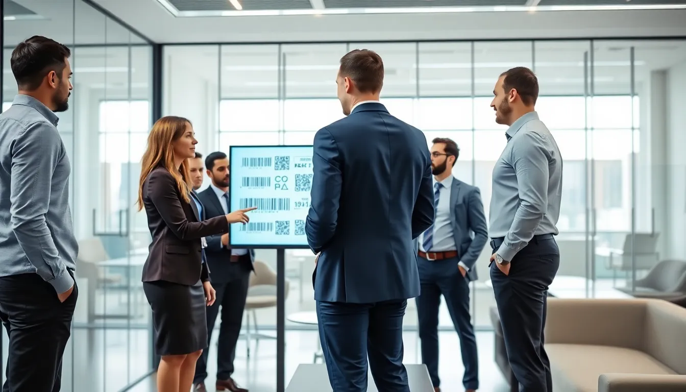 diverse team discussing numerical codes in a modern office