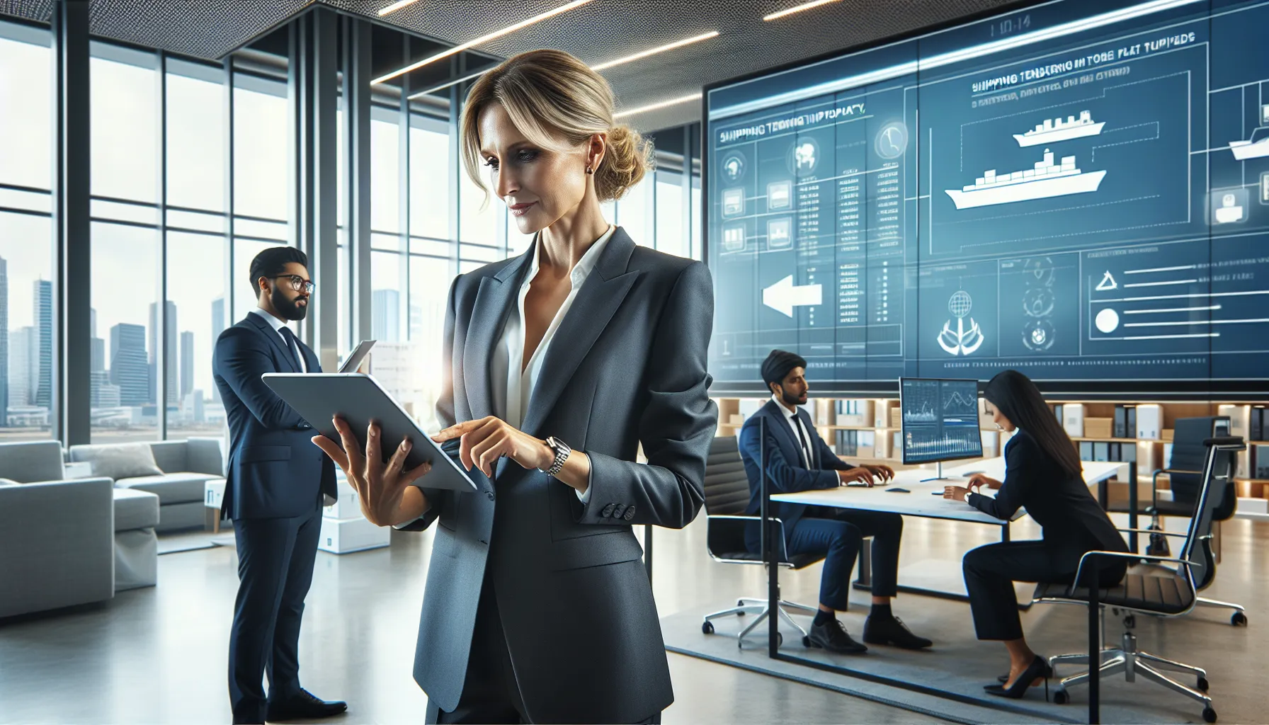 professionals discussing UPS tendering process in a modern office.