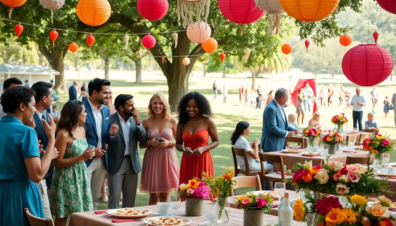 diverse group enjoying a colorful outdoor budget-friendly event.