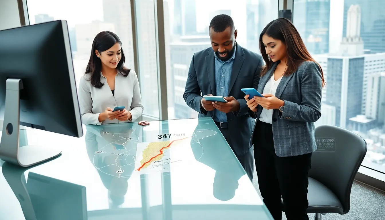 diverse professionals discussing phone number structures in a modern office.