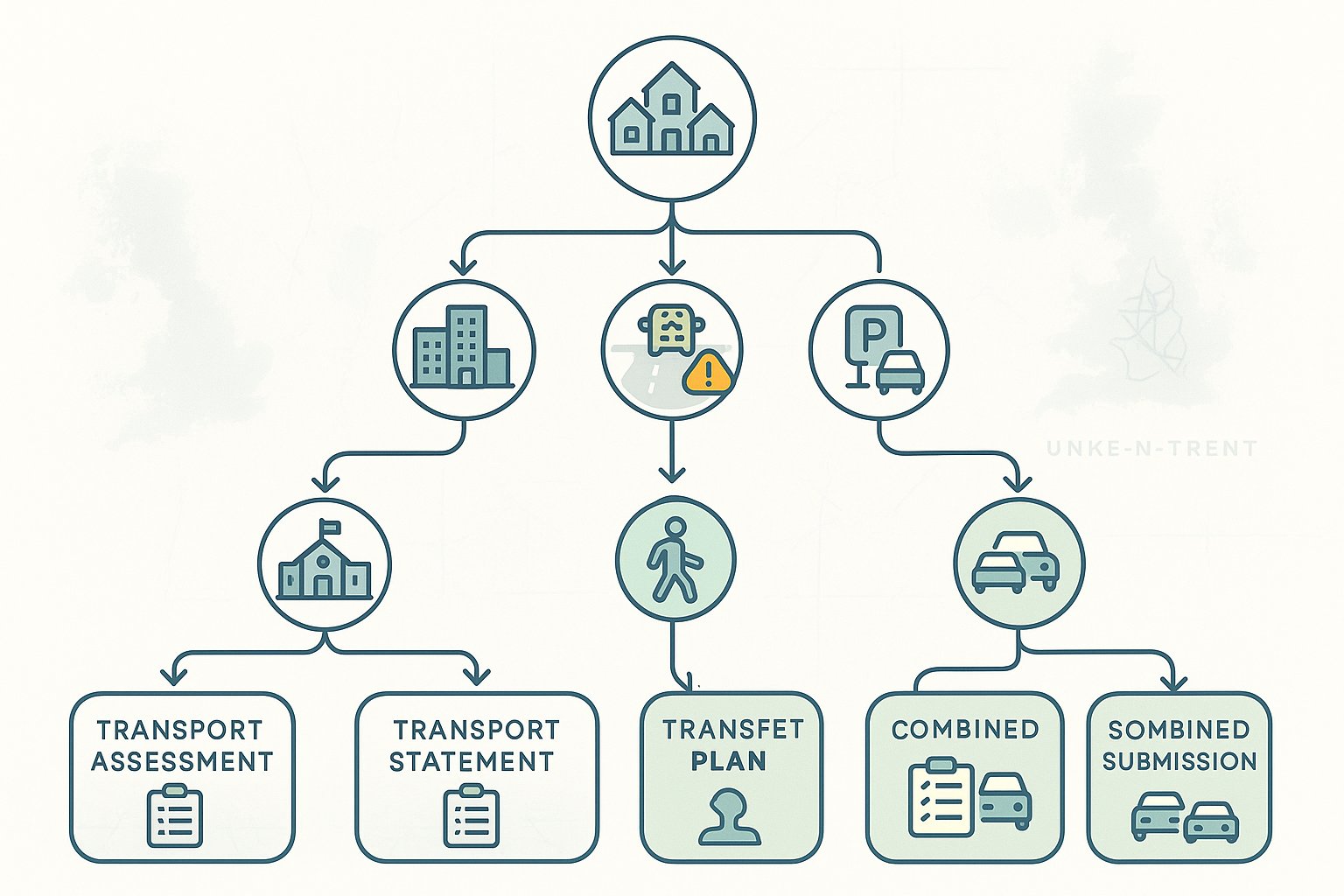 Decision tree showing when transport reports or travel plans are needed.