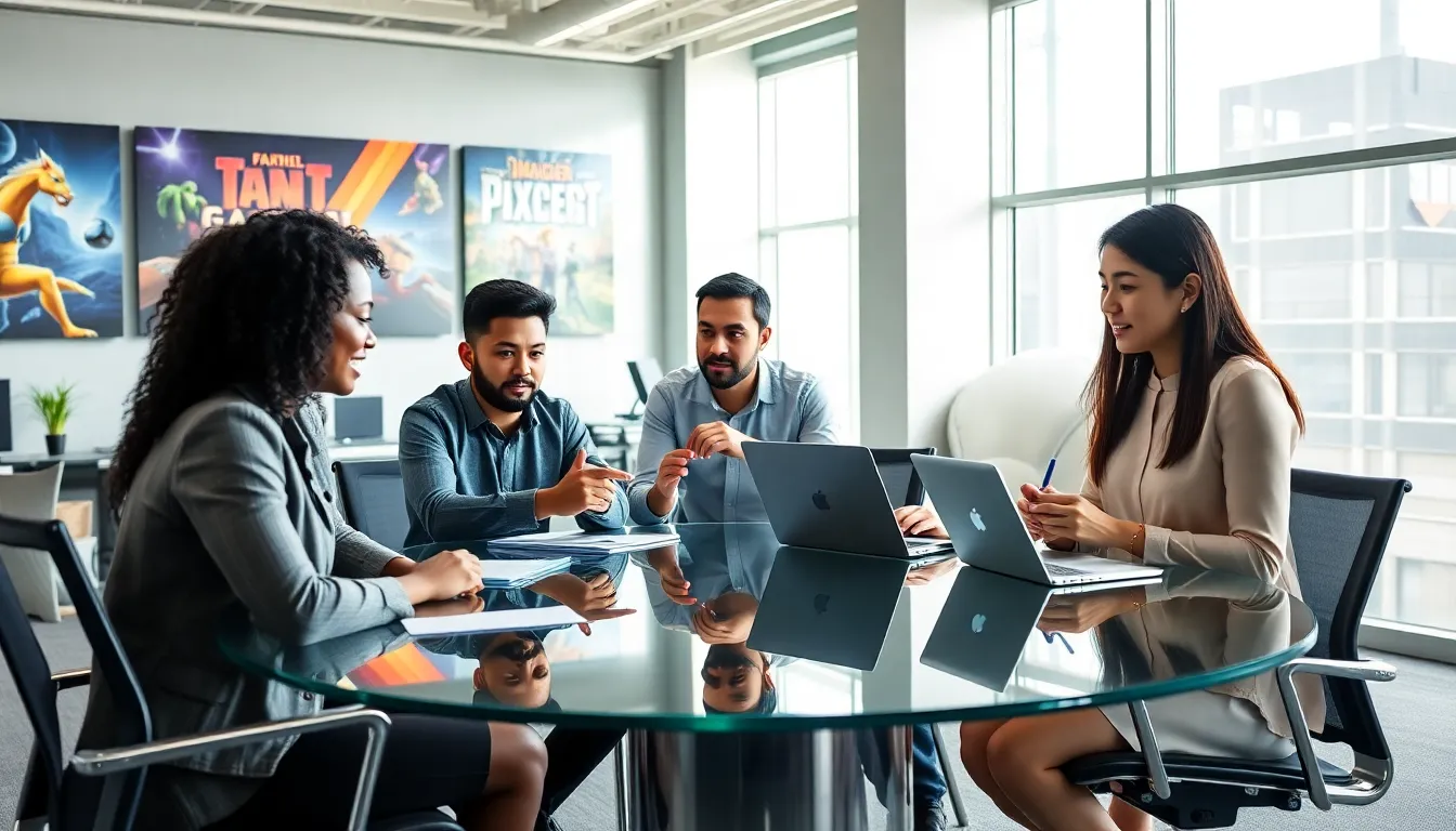 diverse team collaborating in a modern office space.