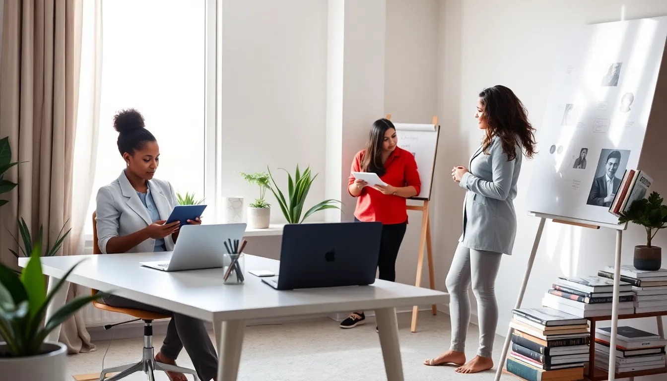 diverse freelancers collaborating in a modern home office.