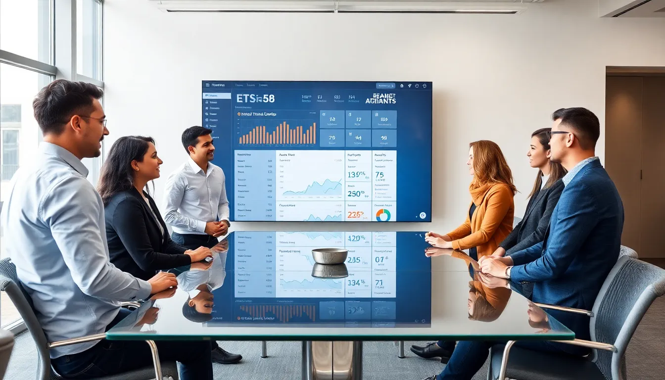 diverse team discussing updates for ETSJavaApp in a modern office.