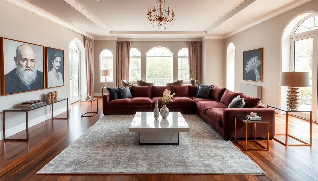 elegantly designed luxury living room with modern decor and natural light.