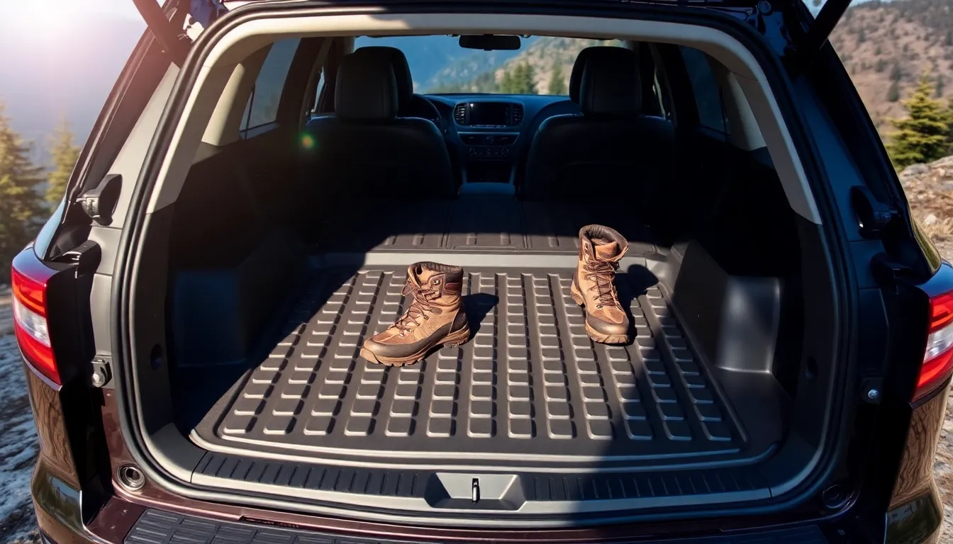 WeatherTech Cargo Tech liner in an SUV trunk with muddy boots.