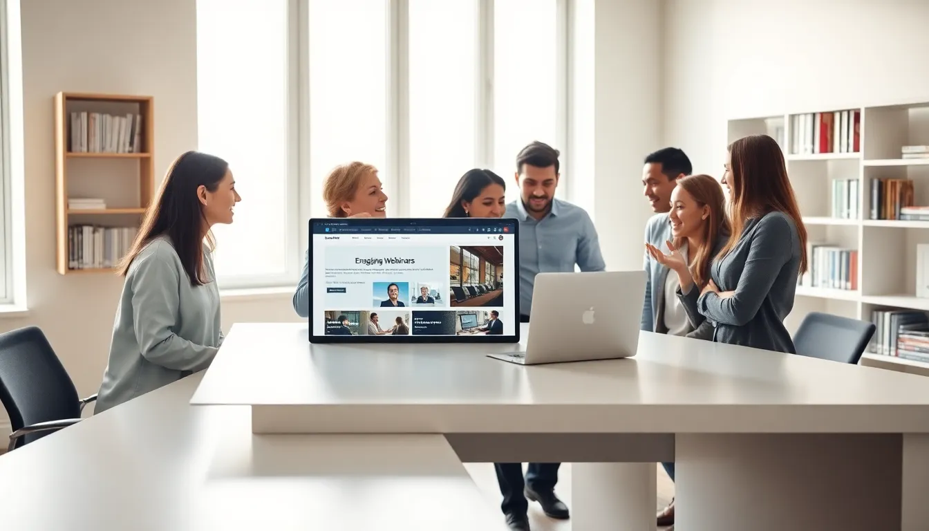 diverse professionals collaborating in a modern workspace with a laptop.