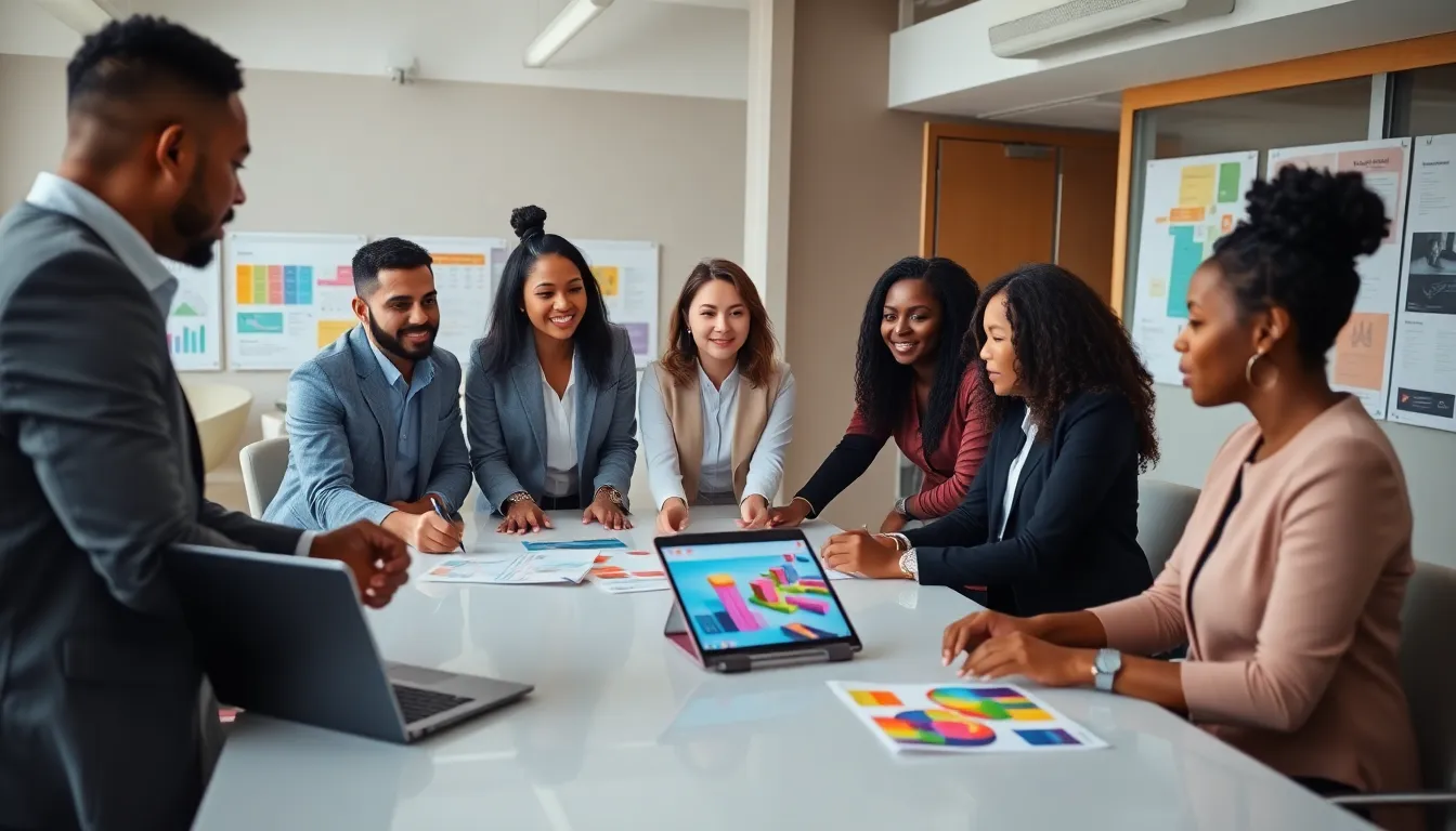 diverse team brainstorming budget-friendly event ideas in a modern office.