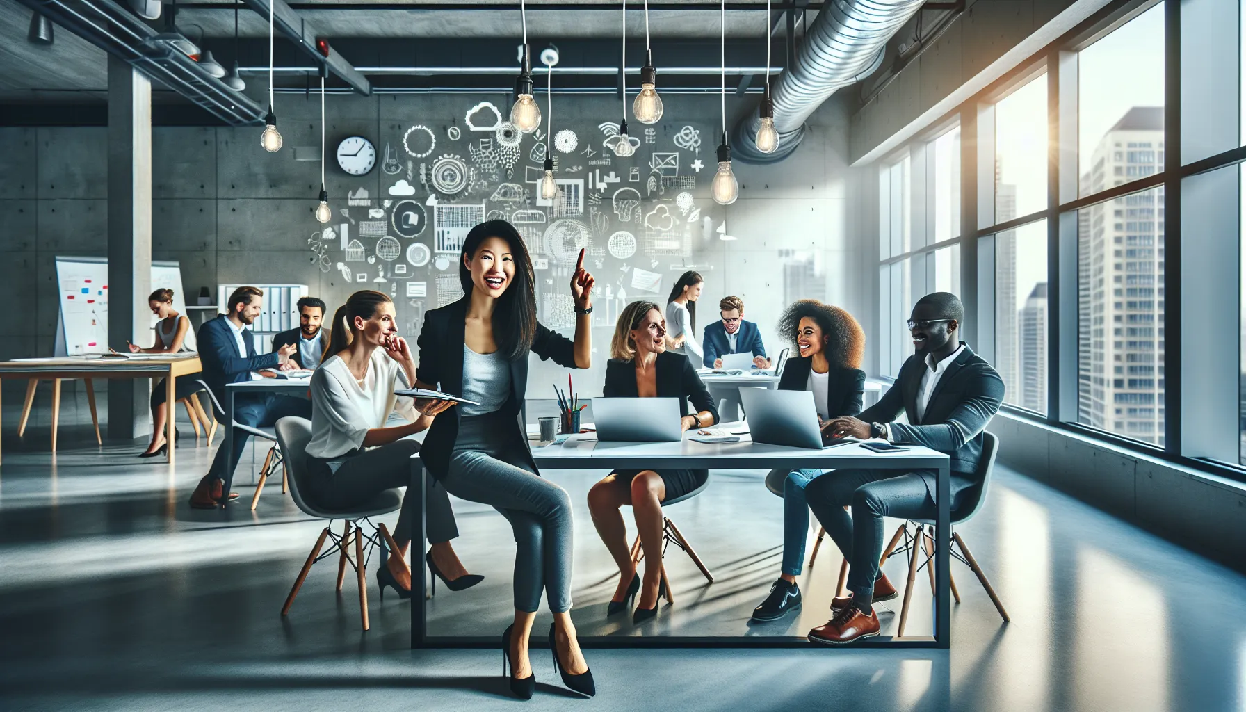 diverse professionals collaborating in a creative workspace.