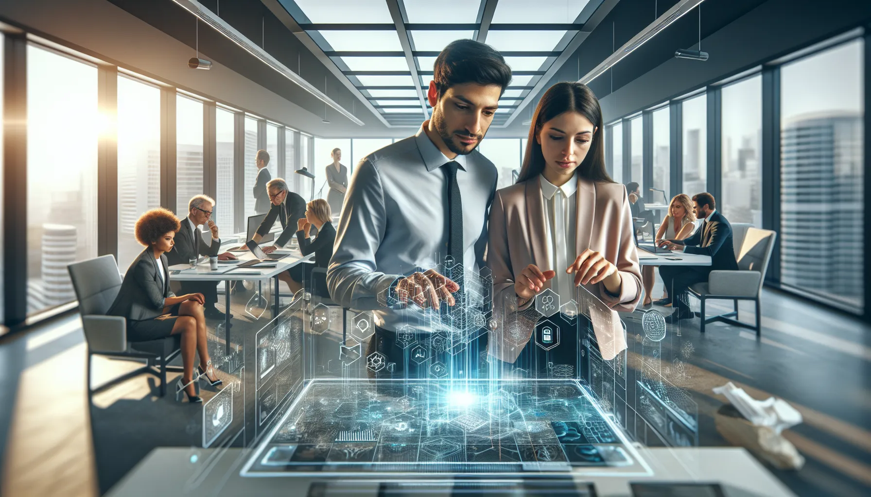 professionals collaborating on yuurifps in a modern office setting.