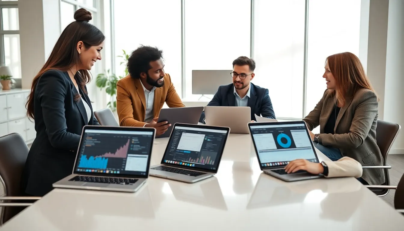 diverse software development team collaborating in a modern office.