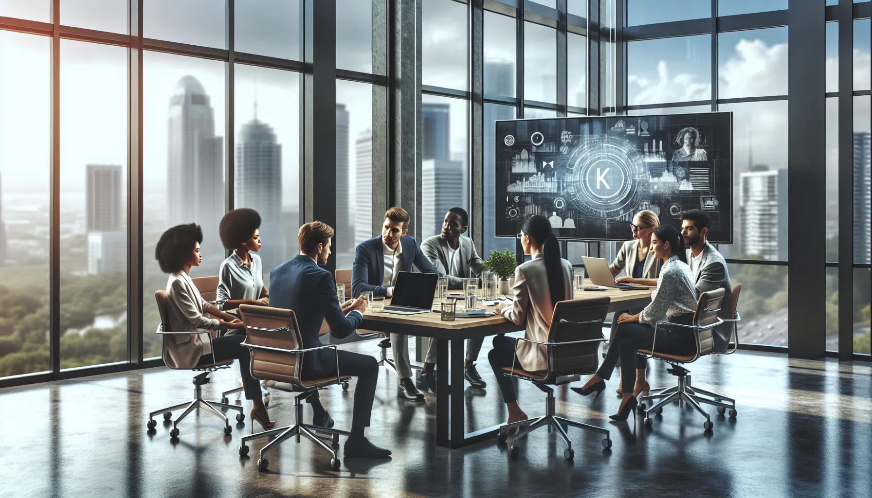 diverse professionals discussing Kwachotri in a modern workspace.