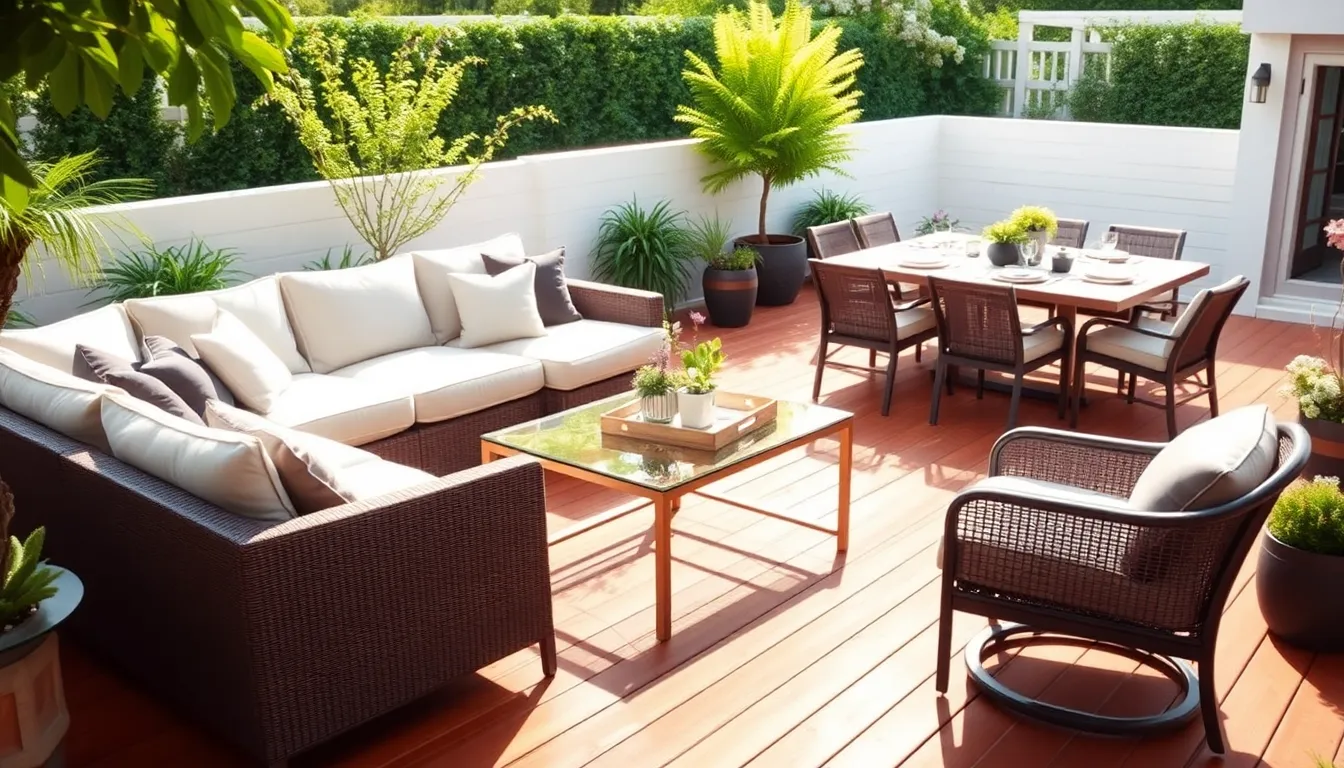 elegant outdoor living space with Martha Stewart furniture.