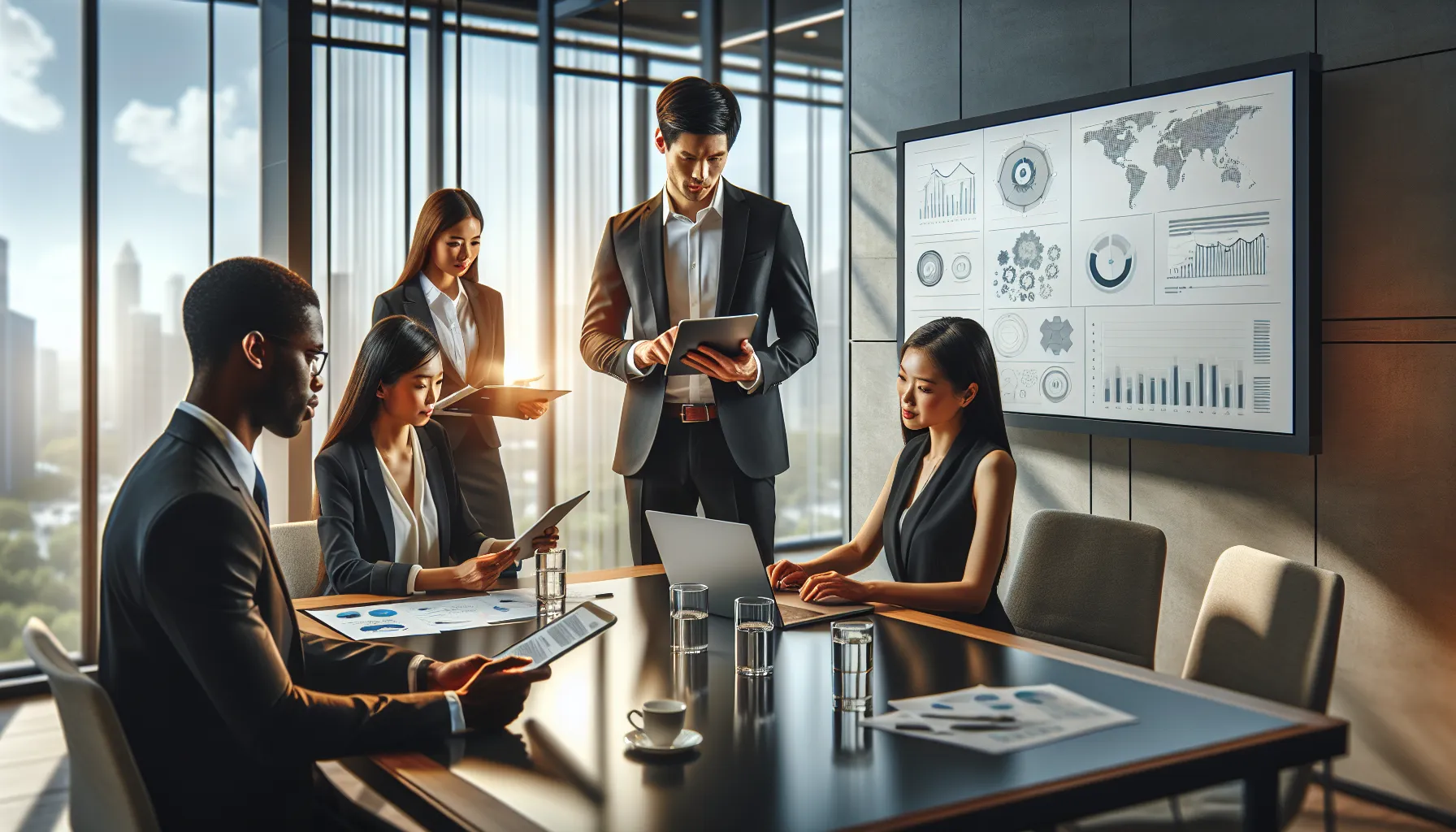 diverse team discussing communication service in a modern office.