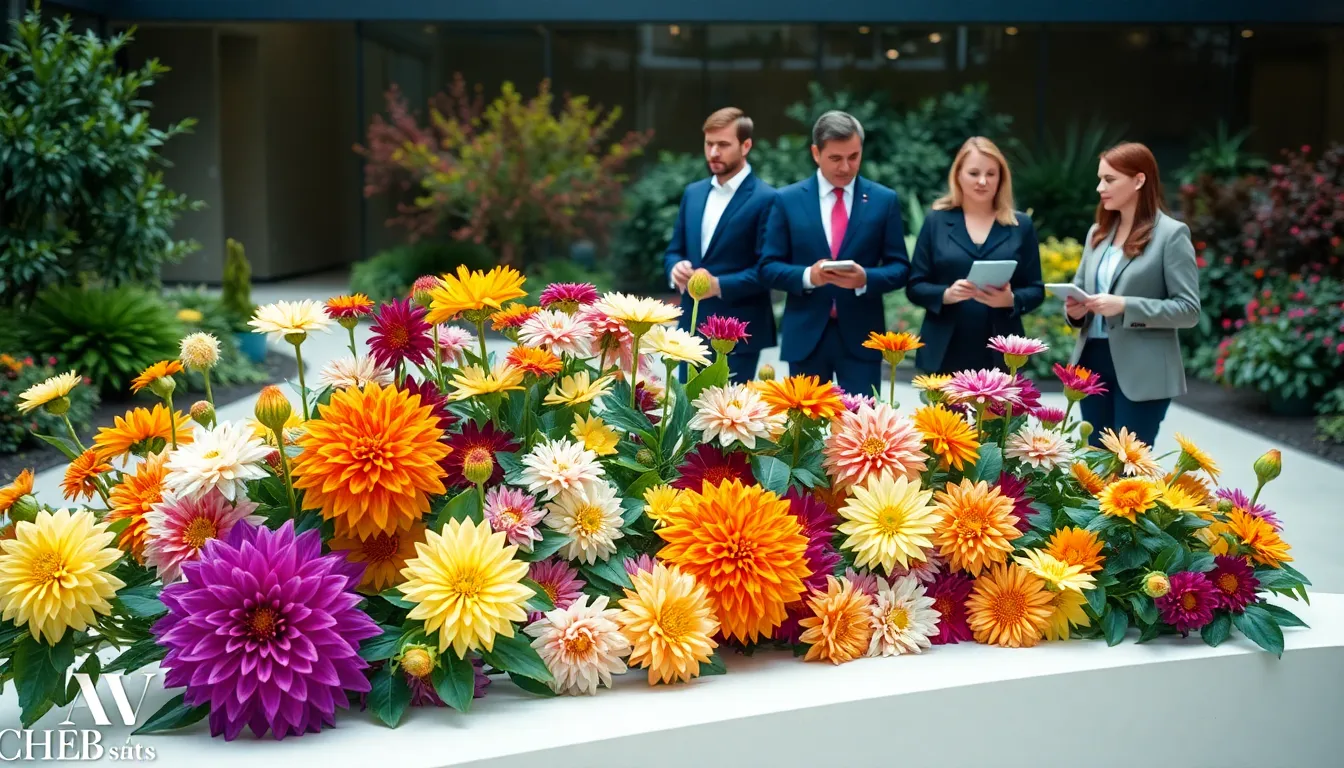 DahliaSegreta flowers displayed in a modern botanical garden.