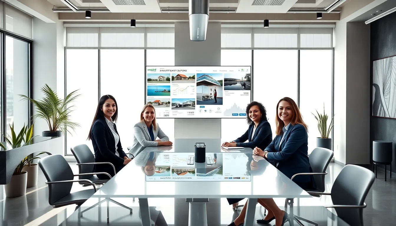 diverse real estate team collaborating in a modern office setting.