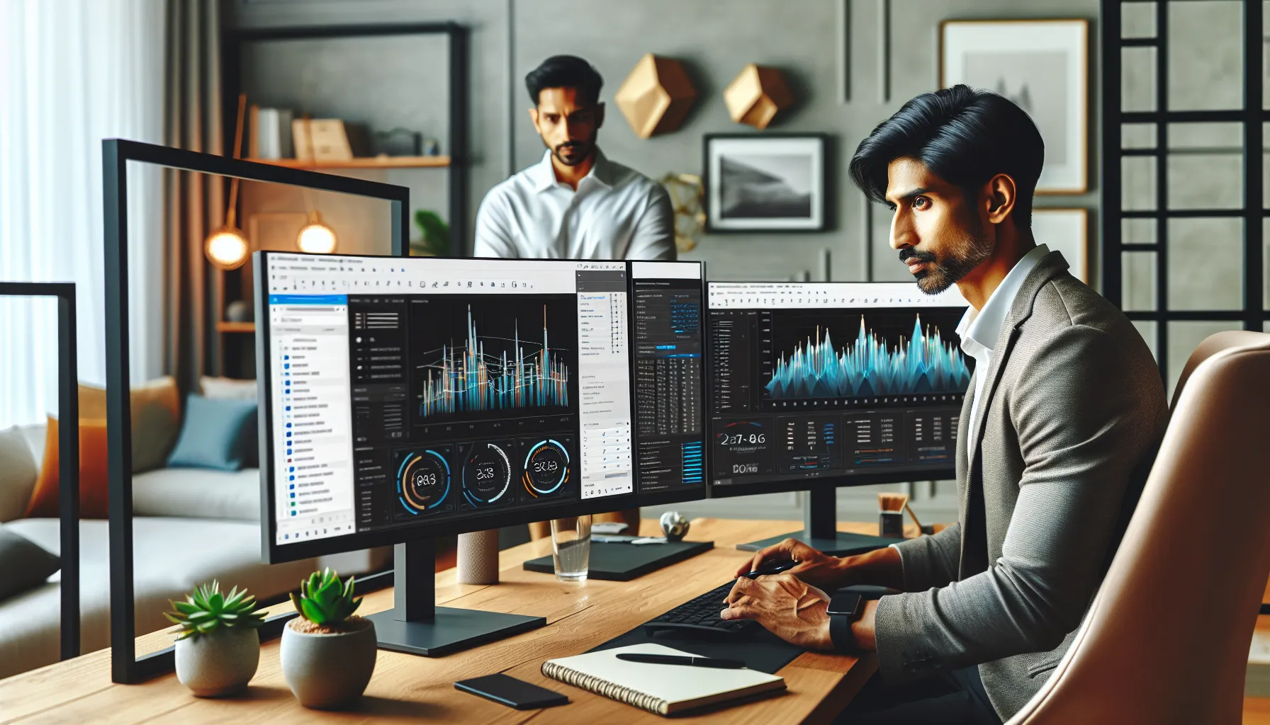 IT consultant reviewing Widdeadvi software in a modern office.
