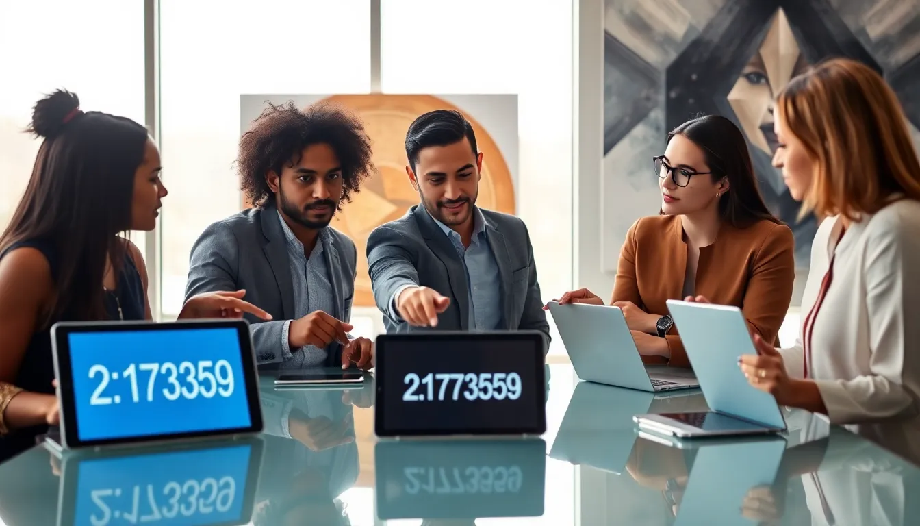 professionals analyzing a number in a modern office setting.