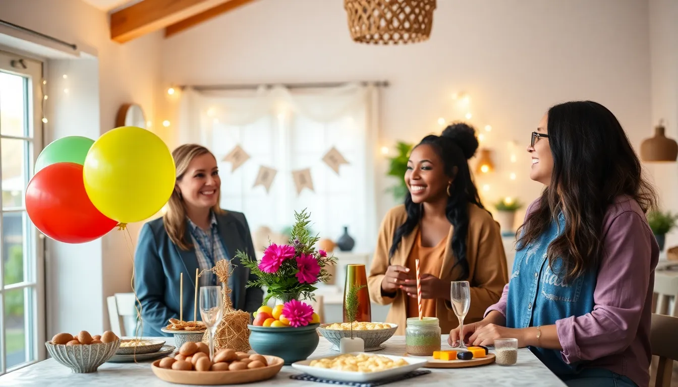 diverse group celebrating at a creatively arranged thrifty event.