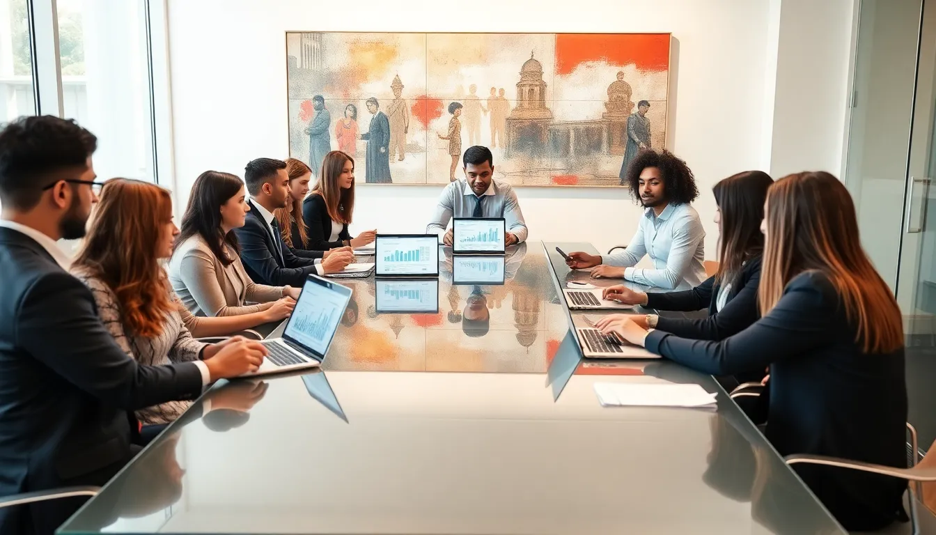 diverse professionals discussing liozwozcos in a modern office.