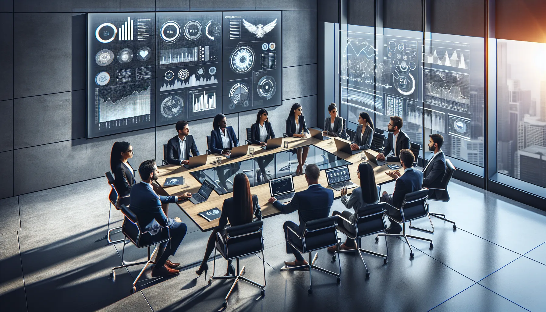 diverse team discussing quality control in a modern conference room.
