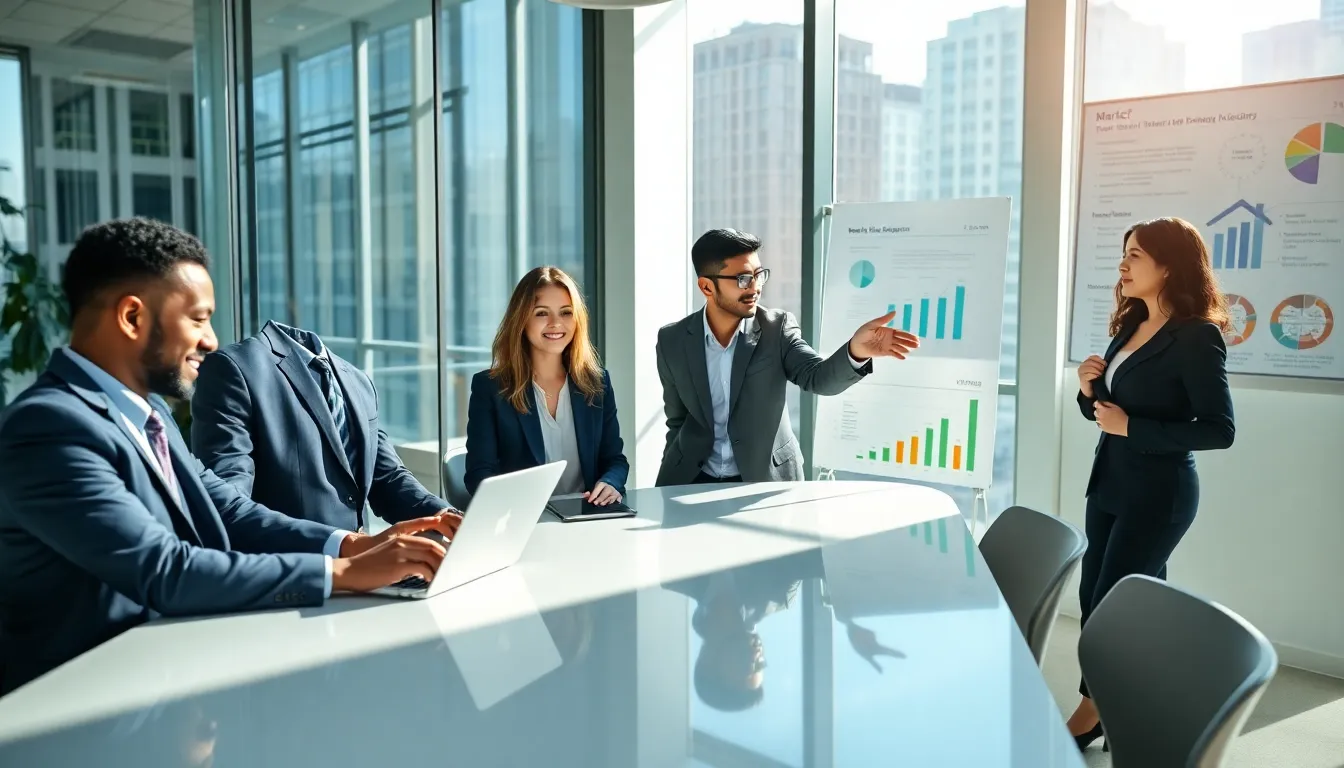 real estate agents collaborating in a modern office setting.