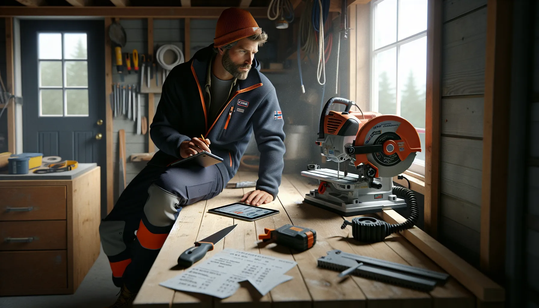 Norwegian contractor compares rent versus own costs for tools in a workshop.