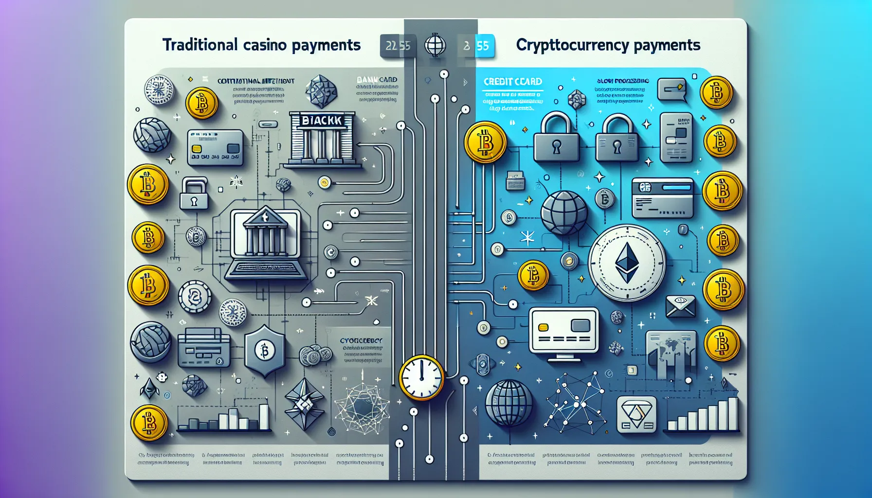 Comparison infographic: traditional casino payments versus cryptocurrency payment advantages.