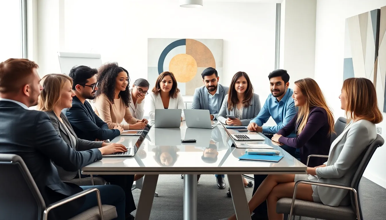 professionals discussing the concept of kriisrus in a modern office environment.