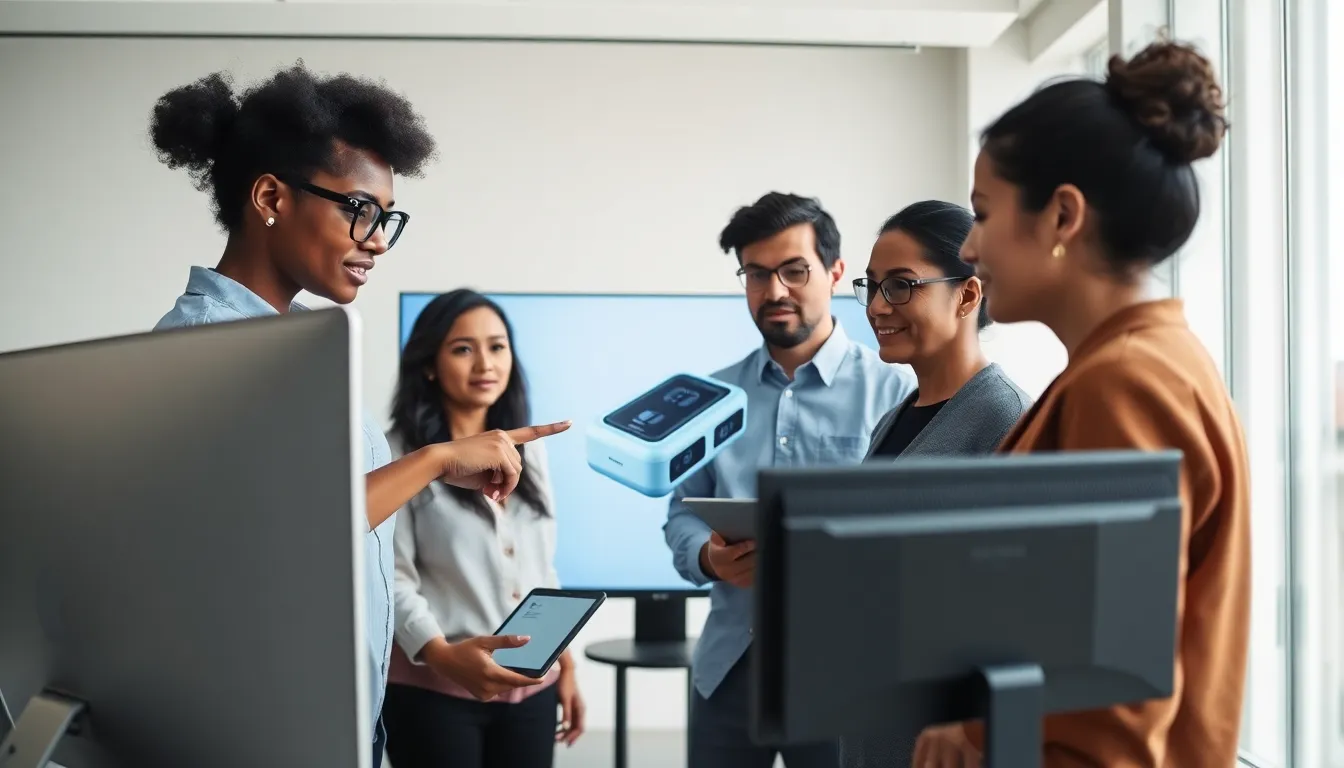 diverse team collaborating on 3D product visualization in a modern studio.