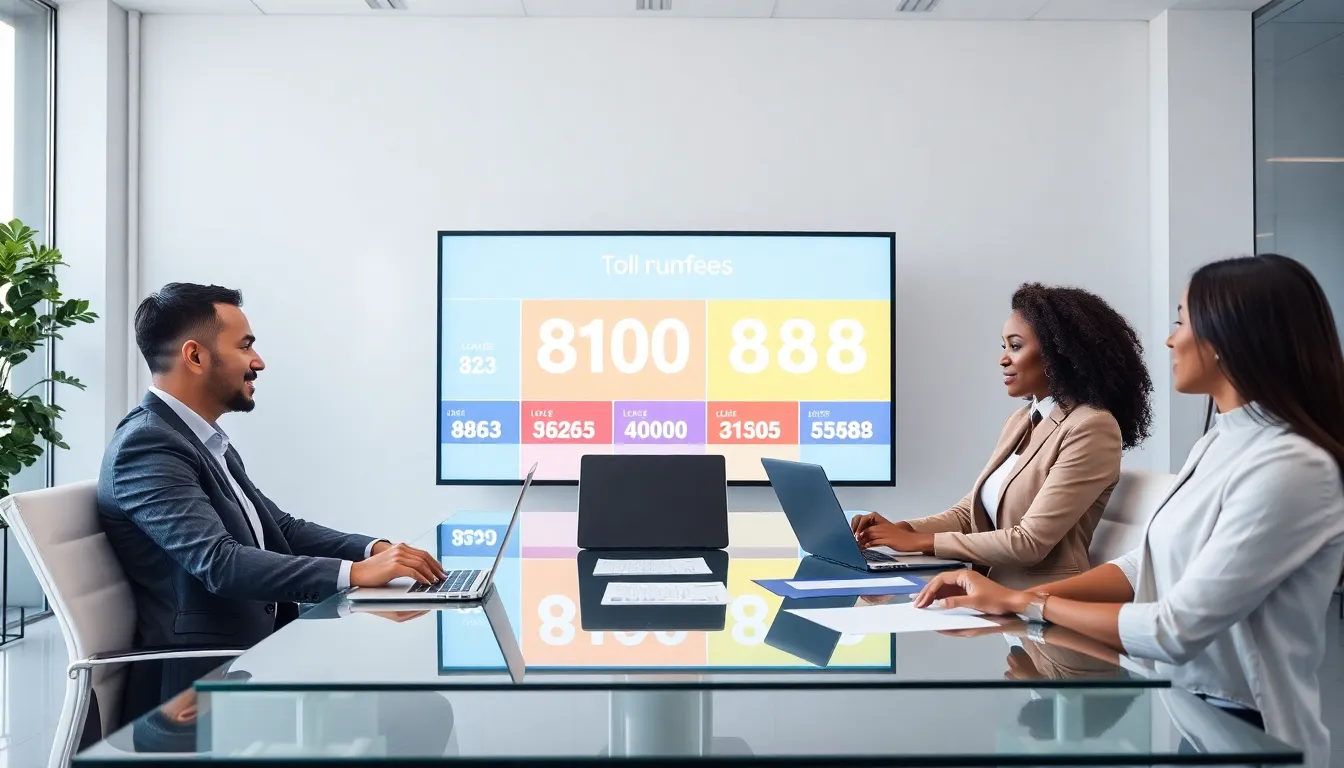 professionals discussing toll-free numbers in a modern office.