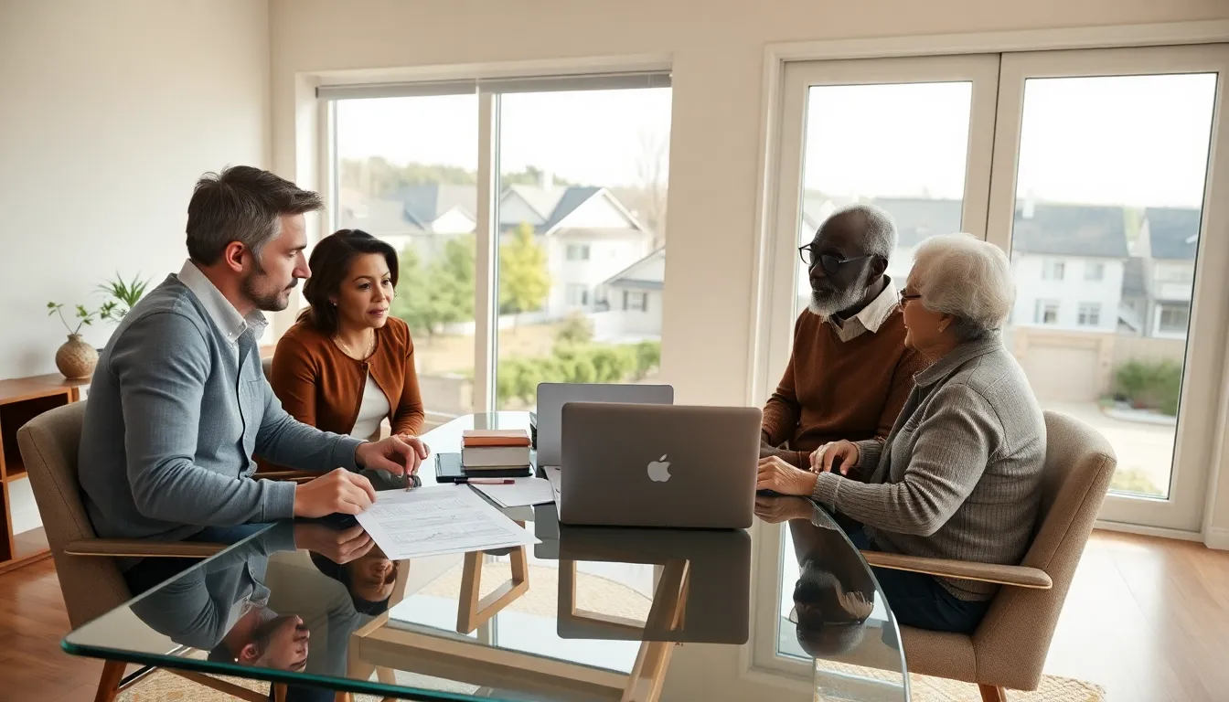 diverse team discussing home equity in a modern home office.