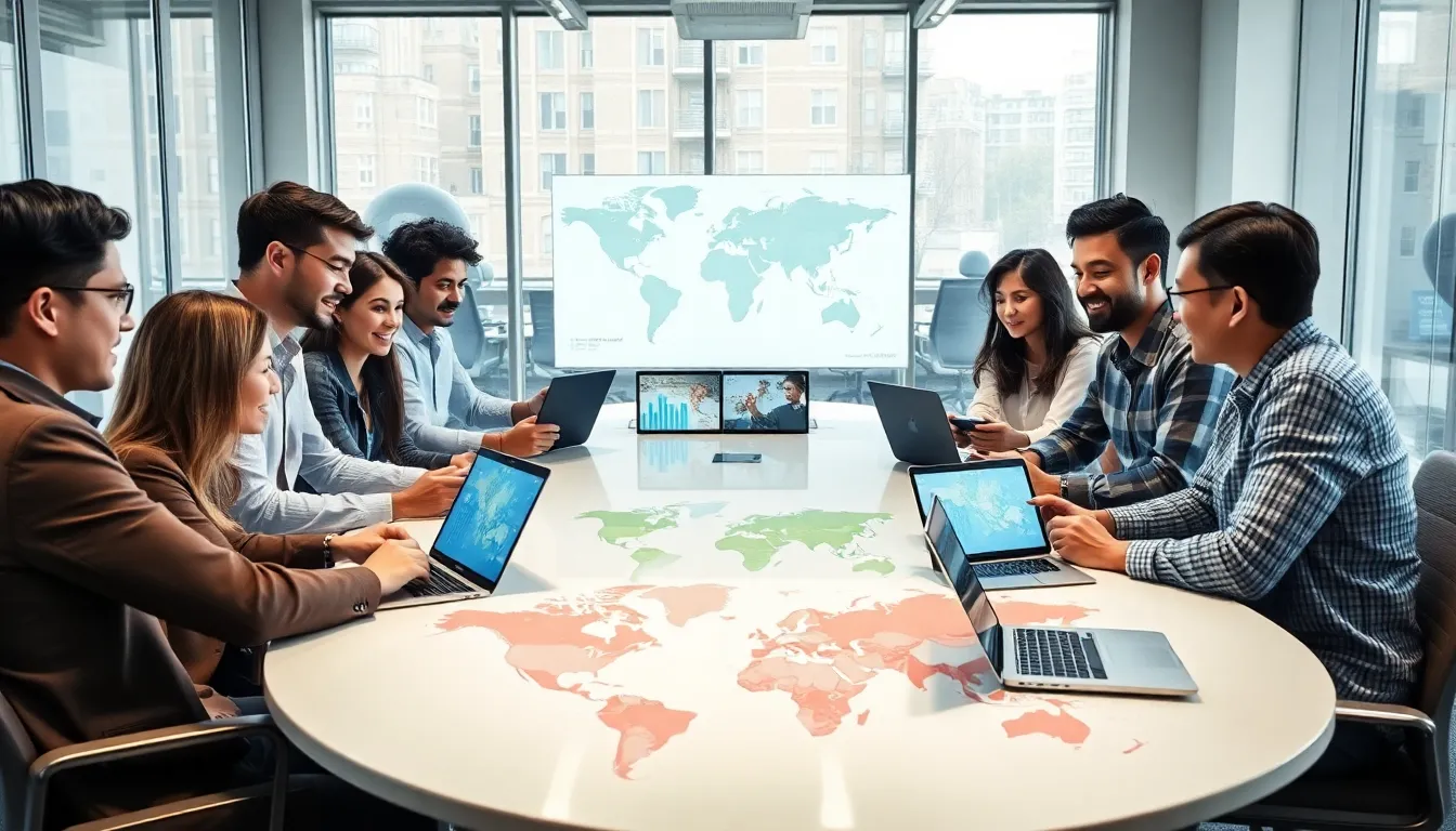 game developers discussing regional gaming preferences in a modern office.