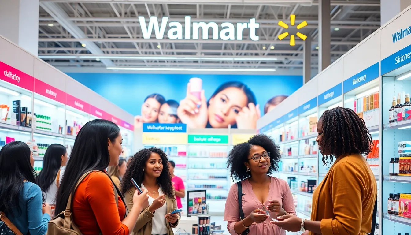 diverse customers exploring Walmart's beauty section.