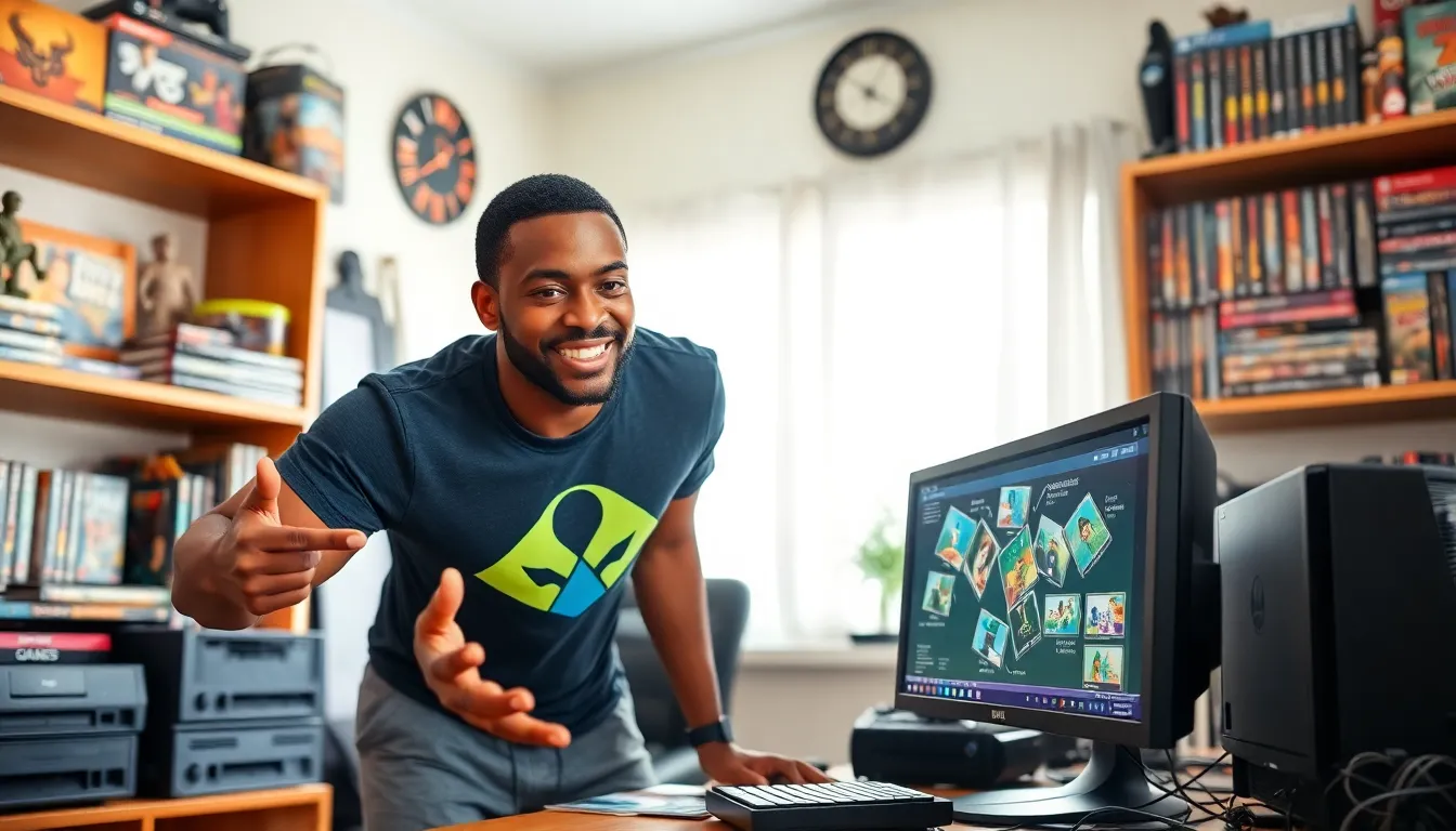 Larry Nando sharing his inclusive gaming philosophy in a vibrant gaming room.