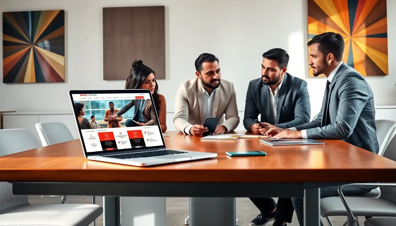 diverse team discussing in a modern office setting.