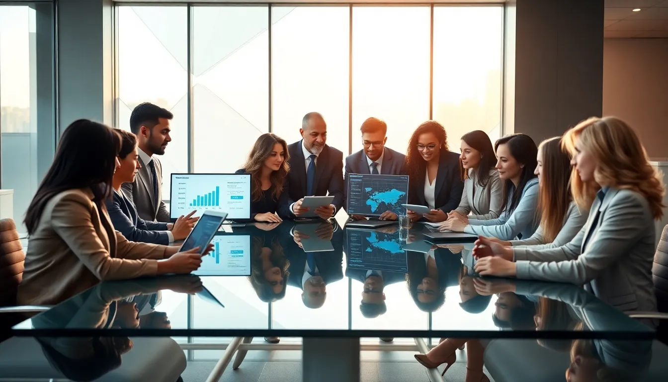 diverse professionals collaborating in a modern office setting.