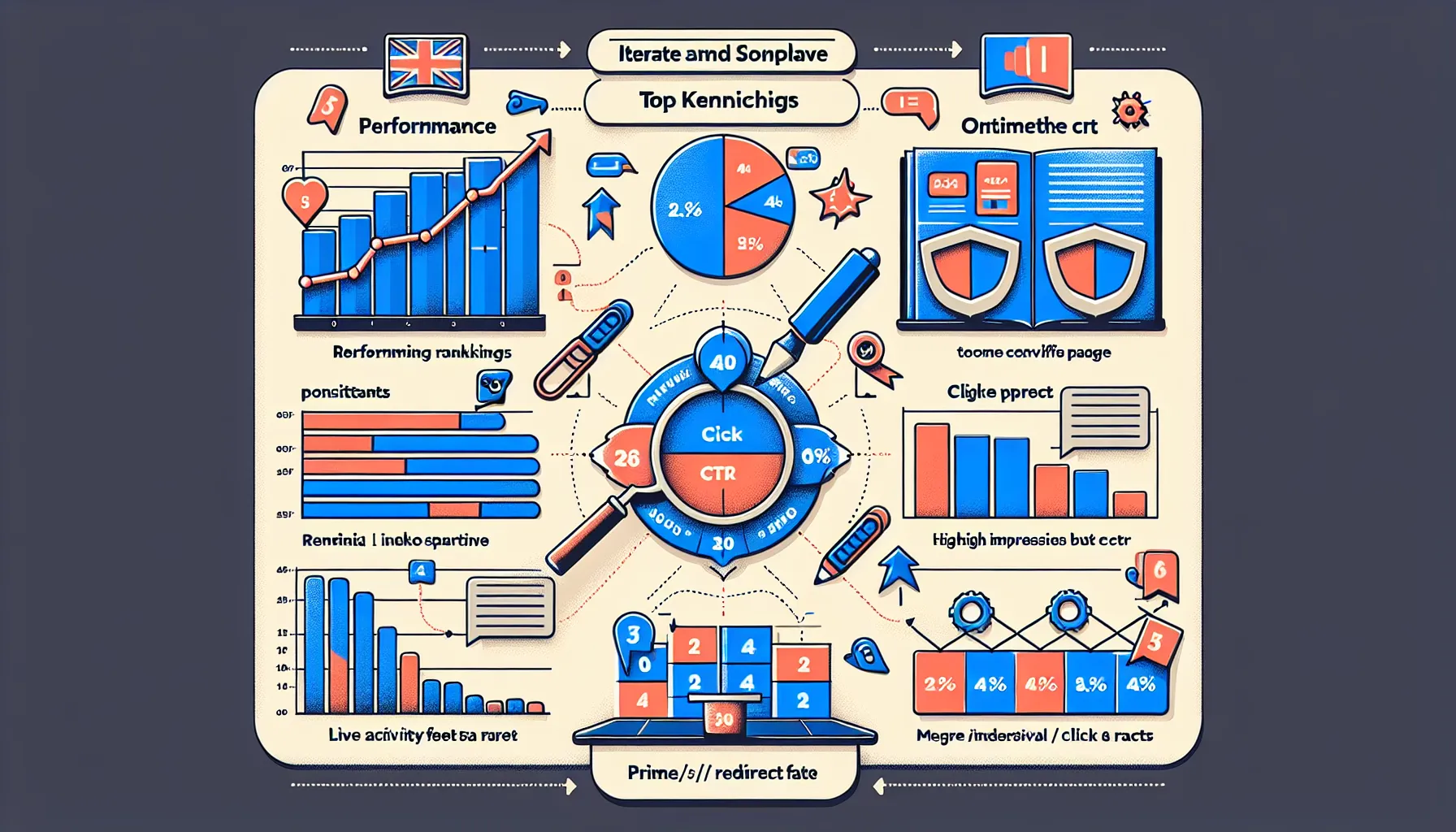 UK-themed SEO dashboard with measure-analyze-optimize-prune loop for keywords.