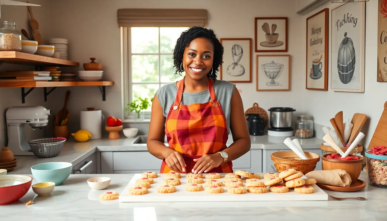 Mary decorating cookies in a warm, inviting kitchen setting.