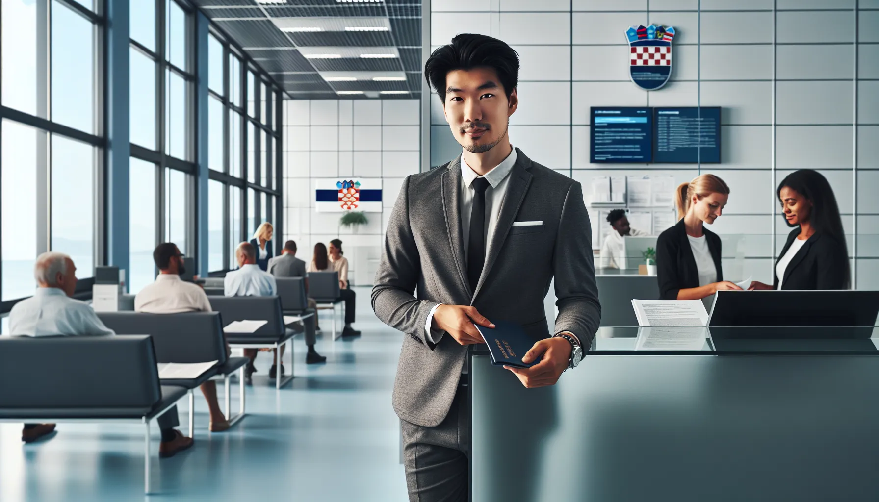 Person holding permanent residence documents in Croatian government office