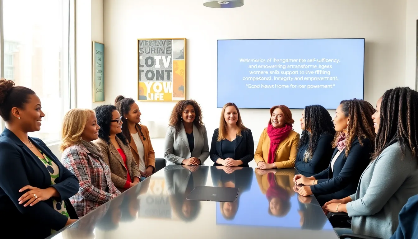 Diverse women collaborating in an uplifting office environment.