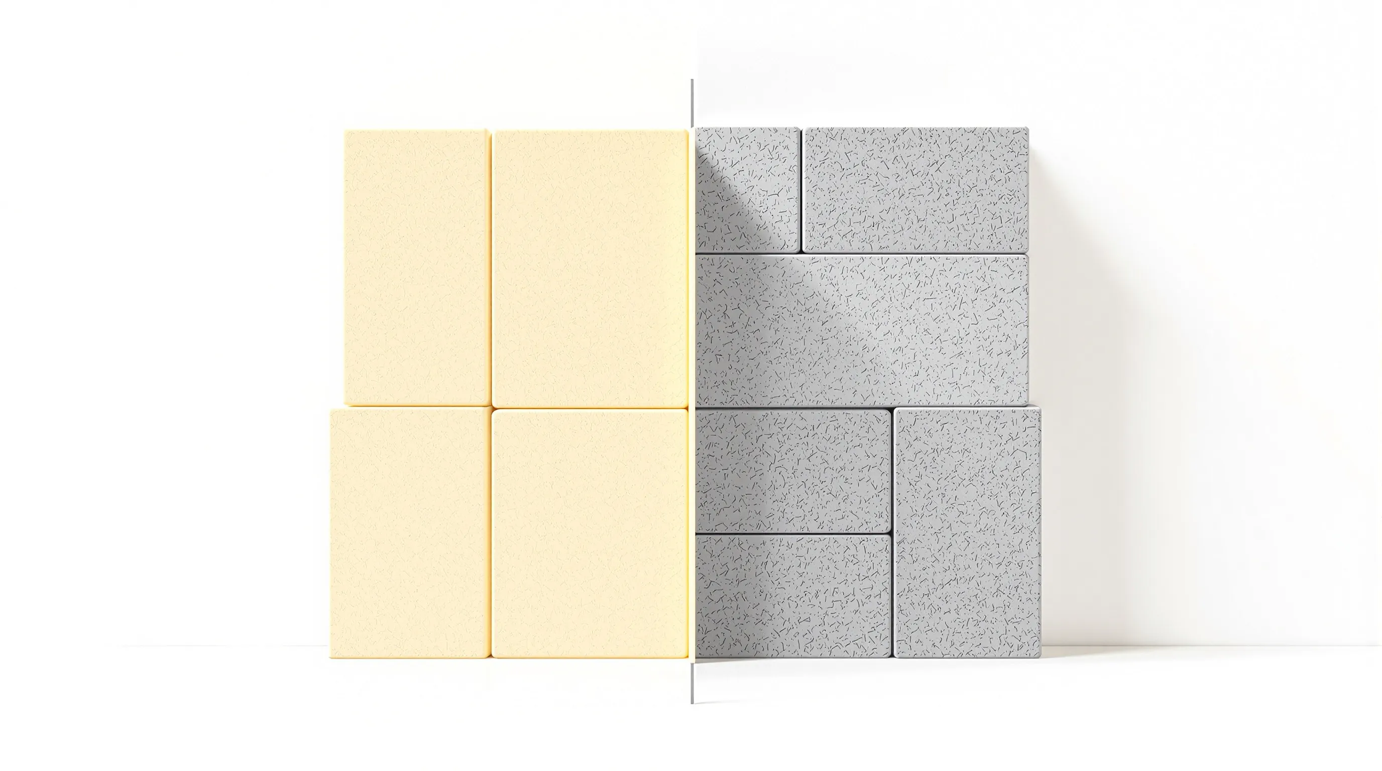 Two simplified wall sections comparing foam and mortar construction methods.