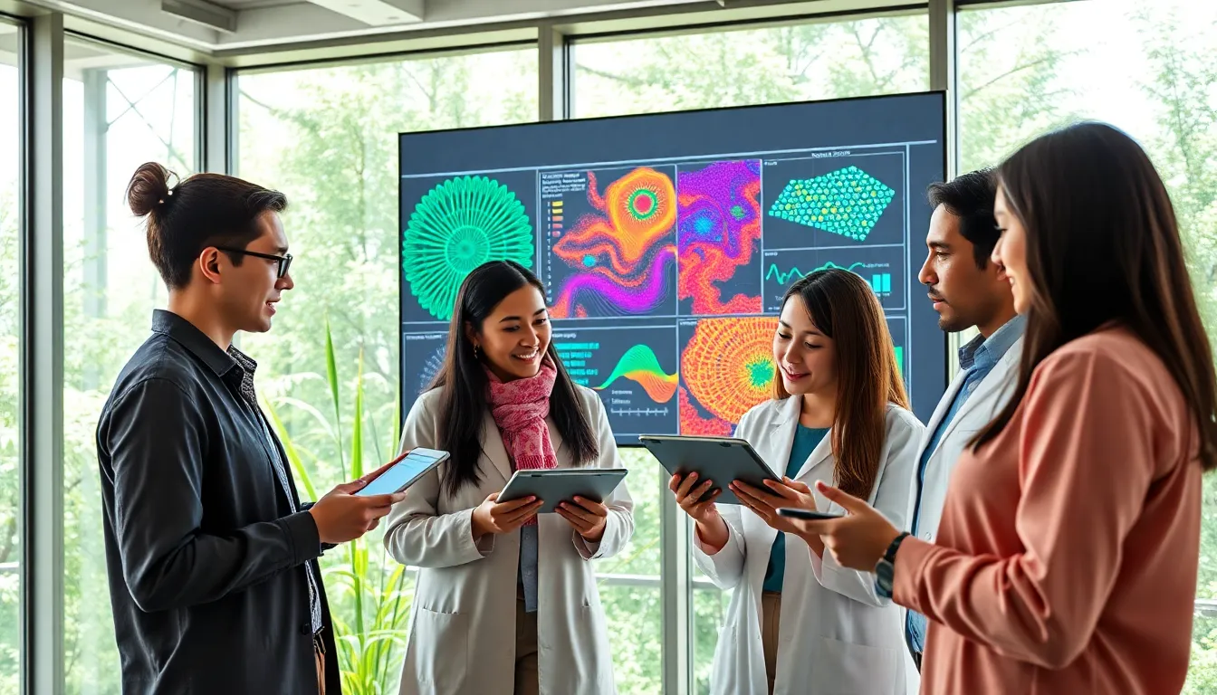 scientists analyzing environmental data in a modern laboratory.