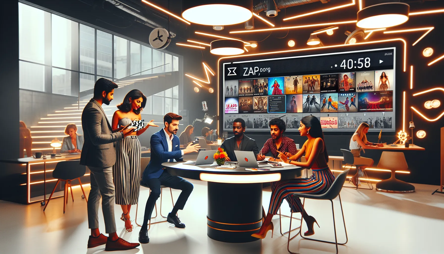 team discussing Telugu cinema at workspace featuring Zap.org.